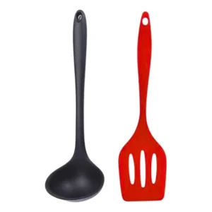 Espatula De Silicone Vazada + Concha Redonda De Silicone Vermelho