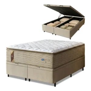 Cama Box Baú Colchão Casal Queen Probel Molas Guarda Costas Max Pillow Top 158x198x81cm