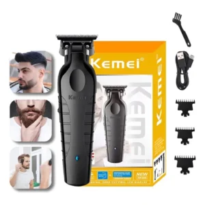Maquiniha Kemei Acabamento Profissional Precisão Barbearia Maquina Preta 127/220v