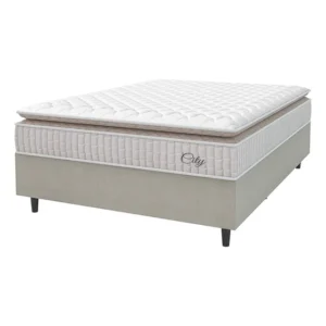 Cama Box Colchão Casal Molas Ensacadas City Pillow Top 138x188x61cm Branco e Bege Hellen