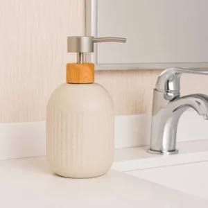 Porta Sabonete Líquido De Cerâmica Granilite 460ml Luxo Cor Bege