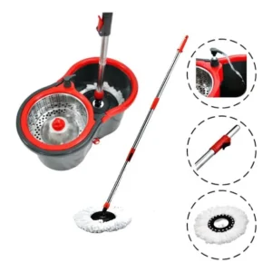 Esfregão Mop Giratório Para Limpeza Com Balde Powermaid Preto/vermelho