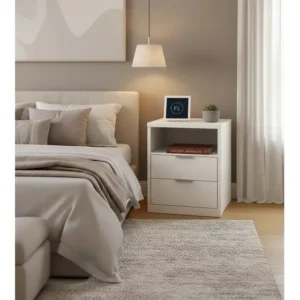 Kit 2 Criados-Mudos MDF Fl Decor 2 Gavetas e Nicho Branco 60x40x30cm Montados