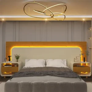 Cabeceira Box Casal Com 2 Mesas De Cabeceira Com Led Wt Naturale/off White