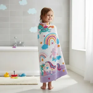 Toalha De Banho Infantil Menino Menina Atoalhado 60cmx1,10m Lilás Unicórnio