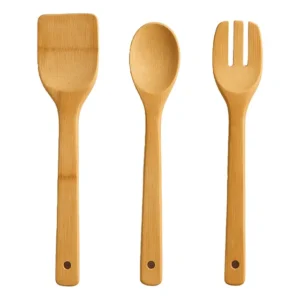Pegadores De Bambu 3 Peças Utensilio Cozinha Espátula Colher