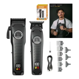 Máquina de Cortar Cabelo Kemei KM-1827 Preto Sem Fio Recarregável 9 Pentes