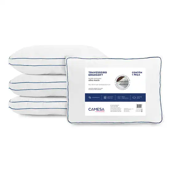 Travesseiro Camesa Ergosoft Hotel Ultra Macio Ergonômico