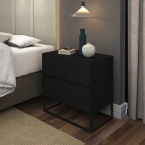 Mesa De Cabeceira Mdf Retro Ferro Eros Lindo Preto 45cm