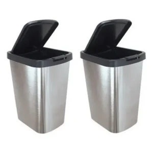 Kit 2 Lixeira Cesto Cozinha Banheiro 09l Inox Tampa Click Prateado