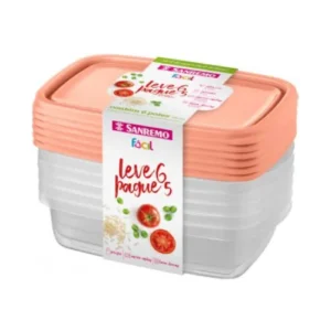 6 Pote Plástico Retangular 785ml Microondas Freezer Bpa Free Cor Salmão