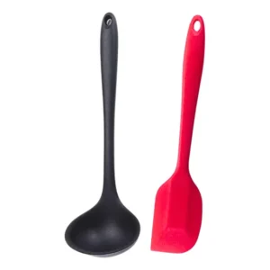 Espatula De Silicone Reta + Concha De Feijão De Silicone Vermelho