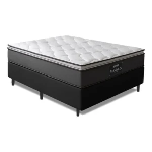 Cama Box Casal Queen Colchão Molas Ensacadas Pillow Top Maximus 158x198x62cm Cinza e Preto Gazin Suporta até 120Kg por Pessoa