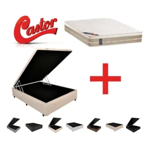 Cama Box Baú Viúva + Colchão Castor Premium Tecnopedic 128 Cor Corino Bege