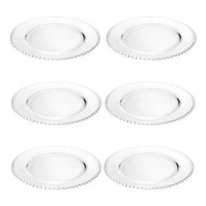 Jogo 6 Pratos Rasos Cristal Wolff 28cm Pearl Mesa Posta Transparente Lisa