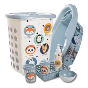 Kit Banheira Cesto De Roupa E Kit Higiene Infantil Plasútil