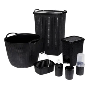 Conjunto Banheiro E Lavanderia Trama Preto 7 Plasútil