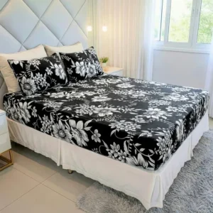 Jogo De Lençol Cama Casal Size 3 Peças Box Estampado Com Elástico Malha 100% Algodão Cozzilar Toque Macio Hotel Pousada Modelo 1