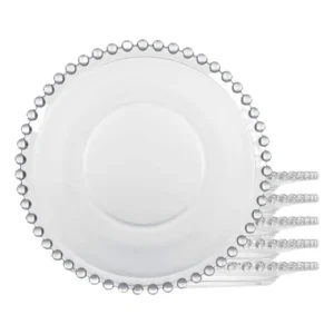 Jogo 4 Pratos Sobremesa Cristal 14cm Wolff Pearl Luxo Transparente Pearl