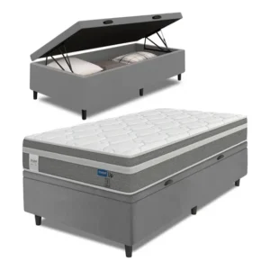 Cama box baú colchão Solteiro Probel up mola ensacada 88x188x67cm cor cinza