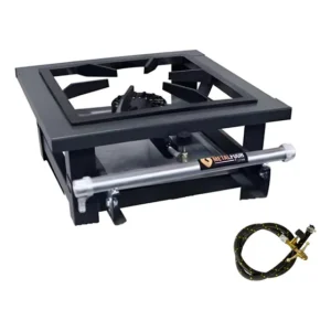 Fogão Industrial Bancada Alta Pressão De Mesa 1 Boca + Kit Preto Botijão De Gás Cozinha Tradicional