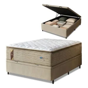 Cama Box Baú Colchão Casal Probel Molas Max Até 180kg/pessoa Bege