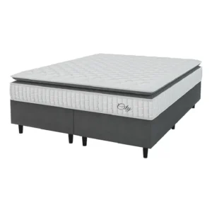 Cama Box Colchão Casal Queen Molas Ensacadas City Pillow Top 158x198x61cm Hellen Branco / Cinza - Suporta até 110kg por Pessoa