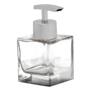 05 Porta Sabonete Líquido Vidro Cubo 100ml Super Luxo Cor Válvula Prata