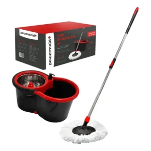 Rodo Magico Balde Mop Giratório 360 Esfregão Cesto Inox Mop Giratório Pró com Centrífuga em Inox alta performance Vermelho e Cinza