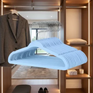10 Cabides De Veludo Antideslizante Fino Slim Infantil Azul