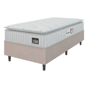 Cama Box Colchão Solteiro Espuma D33 Vangogh Pillow Top 88x188x67cm Branco e Bege Hellen