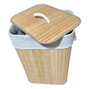 Cesto De Bambu Com Alças E Tampa Banheiro Lavanderia Madeira