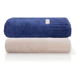 Jogo Toalha De Banho Gigante Ele/ela Velour - 500g/m² Camesa Cor Marinho/rosê