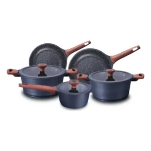 Jogo de panelas de cozinha MTA Titanium Conjunto de Panelas com 5 peças de alumínio injetado, revestimento cerâmico, toque suave, vidro temperado cinza