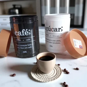 Kit 2 Potes Para Café E Açúcar Decorativos Conjunto 1,15 L Branco