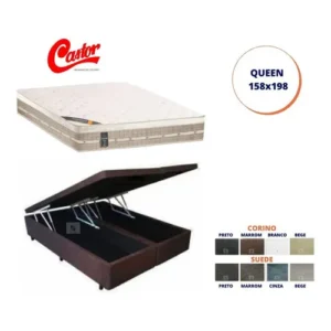 Colchão Castor Queen Molas Firme + Cama Box Baú 158x198 Cor Suede Marrom