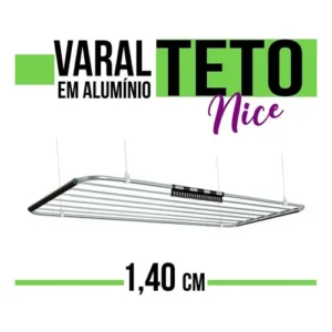 Secalux Varal de Teto Alumínio Nice 1.40m Suporta 13kg de Roupa para Apartamento Leve Prático e Resistente