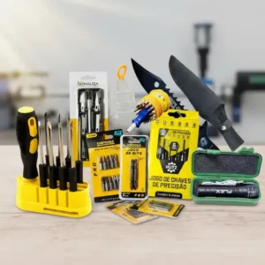 Kit Ferramentas: Jogo Chaves Fenda E Phillips 9pçs + Mini Ferramentas Precisão + Faca Tática Sobrevivência