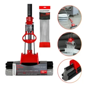 Kit Mop Esfregão Esponja Pva Sekito Rodo Mágico Com 1 Refil Vermelho\cinza-escuro