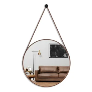 Espelho Redondo Decorativo Suspenso Alça 60cm + Pino Moldura Caramelo
