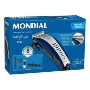 Kit Máquina Cortar Cabelo Barba Mondial 8 Peças Cr-07 Azul Azul 127v