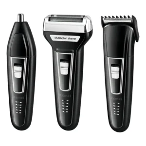 Barbeador Elétrico 3 em 1 Kemei 6558 Com Aparador de Nariz e Cabelo