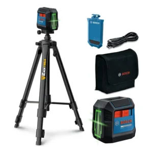 Kit Nível A Laser Verde Cruzado 2 Linhas Recarregável Bosch + Tripé Suporte Profissional Rosca 5/8 1,20m The Black Tools