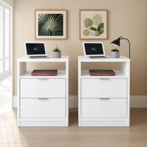 Criado Mudo MDF Branco Textura Fosco com 2 Gavetas 60cm FL Decor