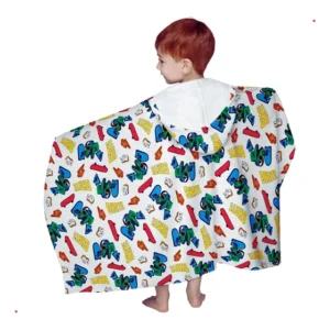 Toalha Infantil Lepper Felpuda Jurássico Azul com Capuz 70x130cm