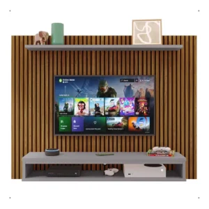 Painel Suspenso Grande Sala Estar Quarto Tv Até 48 Polegadas Cor Ripado Freijó/cinza