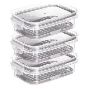 Kit 3 Potes Porta Frios Queijo Presunto Hermético Empilhavel Cinza