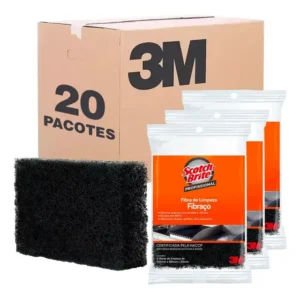 Caixa 100 Fibraço Limpeza Grelha Chapa Grill Scotch Brite 3m Preto
