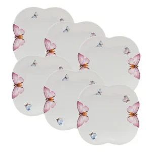 6 Pratos Sobremesa Wolff Borboletas Porcelana 19cm