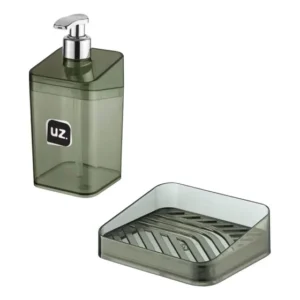 Kit Banheiro Slim Uz Saboneteira + Porta Sabonete Líquido Pr Preto